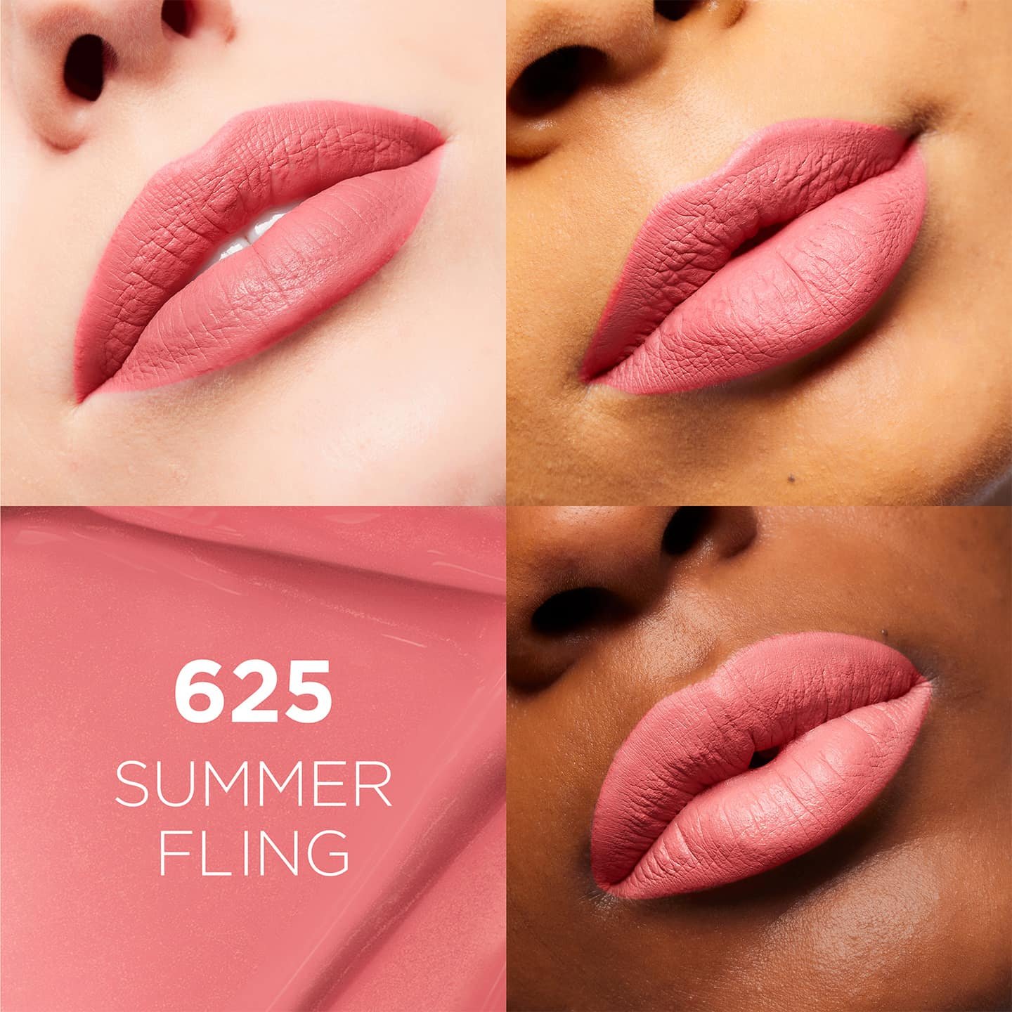 Infaillible Matte Resistance Nude 625 Summer Fling Fotocollage die den Lippenstift auf aufgetragenen Lippen zeigt